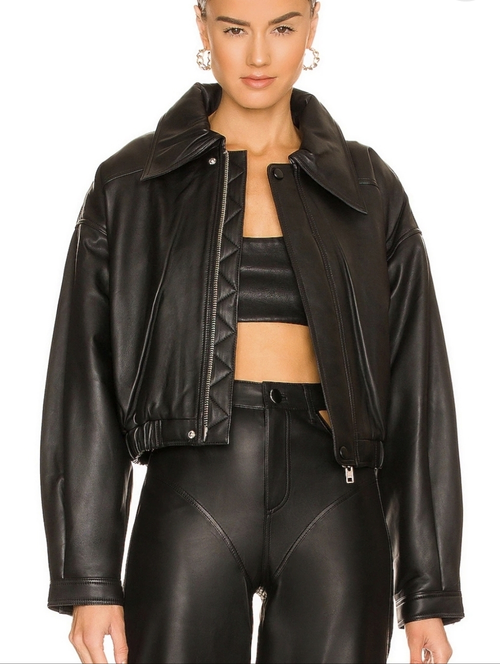 Camila Coelho Lamb Leather Black Raven Full Zip Leather Jacket Size M